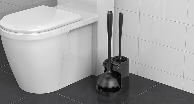 MR.SIGA Toilet Plunger and Bowl Brush Combo for Bathroom Cleaning, Black, 1 Set