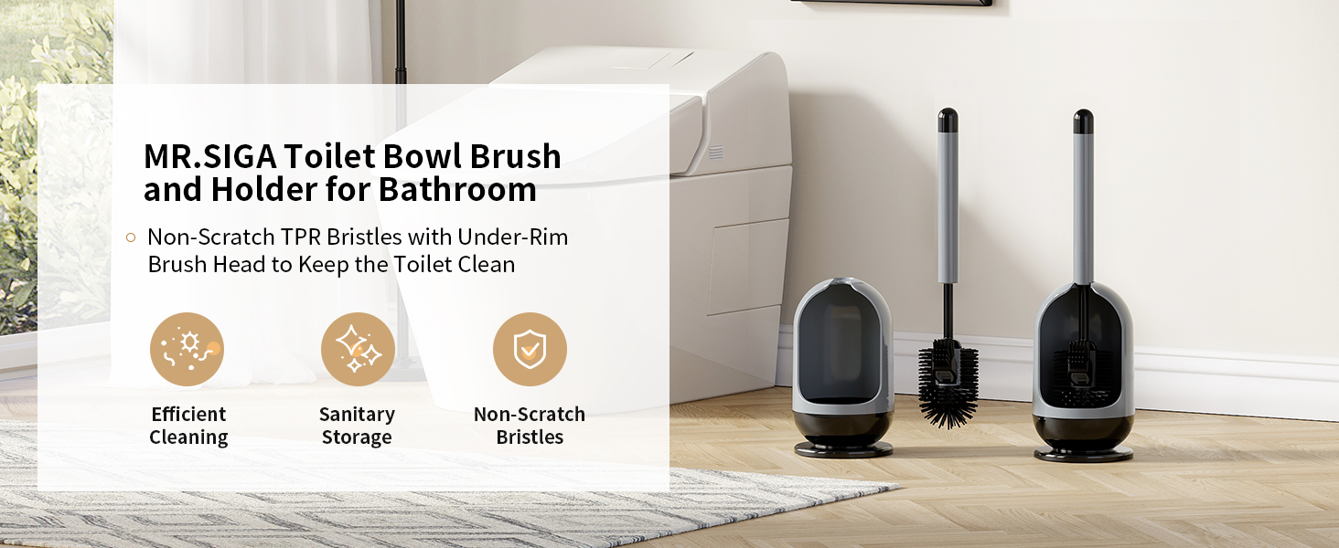 MR.SIGA Toilet Bowl Brush and Holder for Bathroom, Non-Scratch TPR Bristles, Under-Rim Brush Head