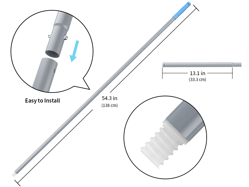 MR.SIGA 54.3 inch Long Extension Pole, Adjustable 4 Pieces Aluminum Pole for Window Squeegee