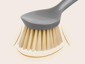 MR.SIGA Dish Brush with Bamboo Handle Built-in Scraper, Scrub Brush for Pans, Pots