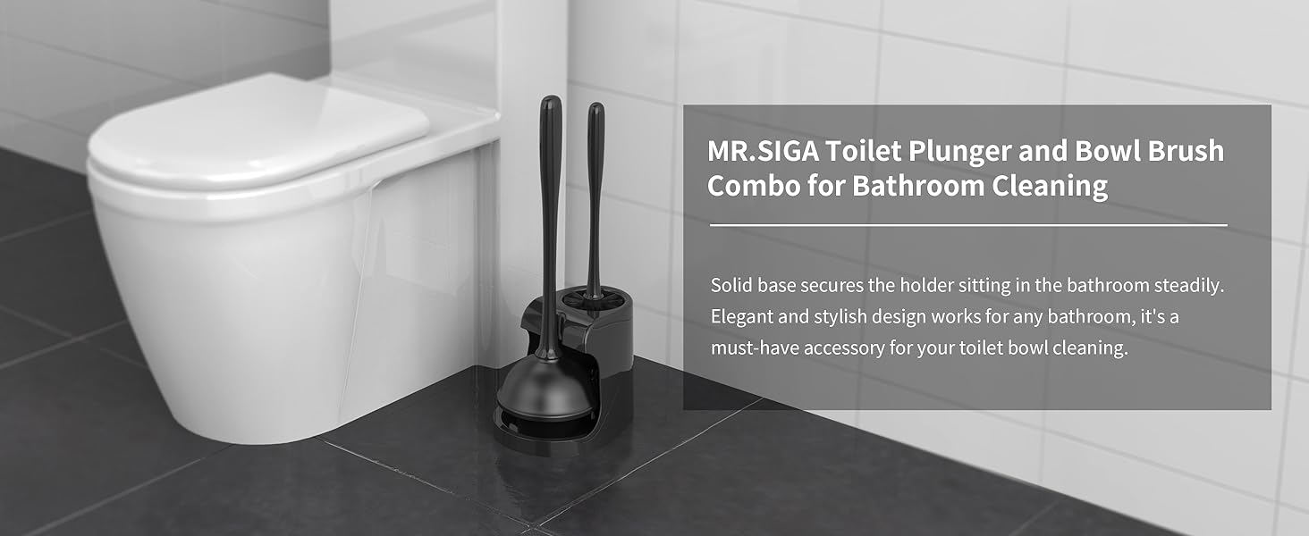 MR.SIGA Toilet Plunger and Bowl Brush Combo for Bathroom Cleaning, Black