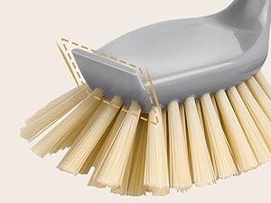 MR.SIGA Dish Brush with Long Bamboo Handle Built-in Scraper, Scrub Brush for Pans, Pots, Kitchen 