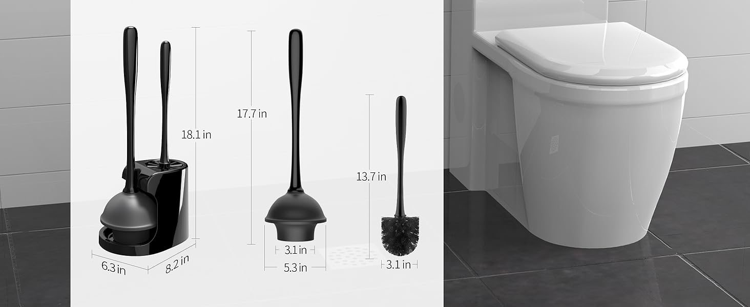 MR.SIGA Toilet Plunger and Bowl Brush Combo for Bathroom Cleaning, Black